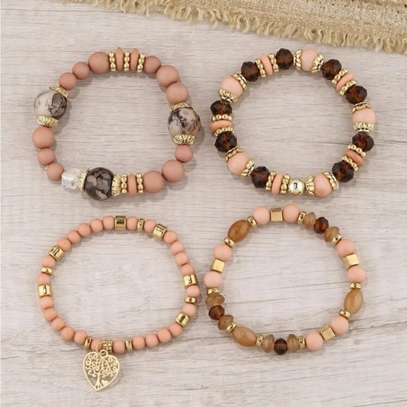 Boho Tree of Life Beads 4 Bracelets Set - Picture 2 of 4
